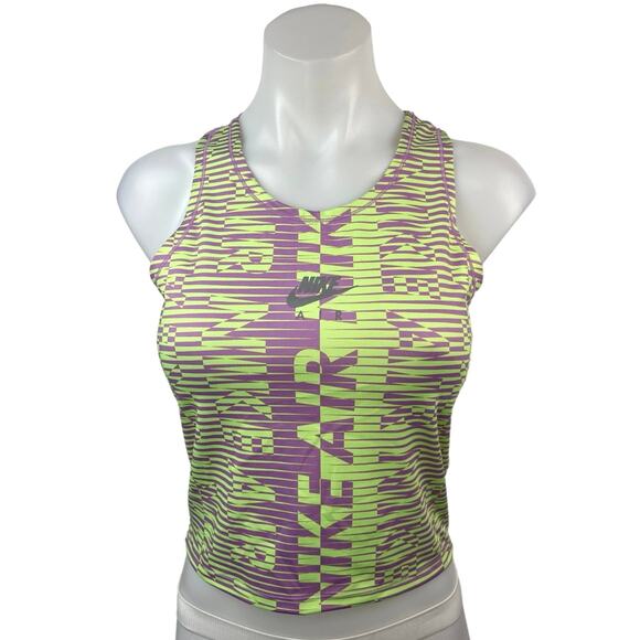 Nike Air Womens Green Purple Dri-Fit Slim Active Mesh Cross Back Crop Tank Top S - Picture 1 of 5
